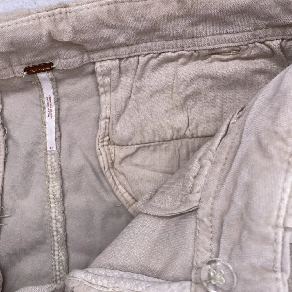 Free People Hard Crushin' Plush Cargo Pants 12 Ivory NWT High Rise Utility New